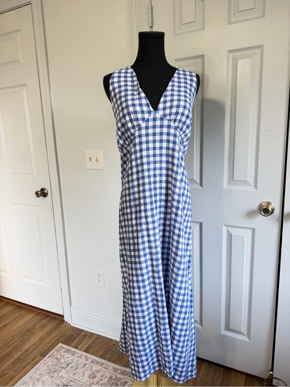Old Navy Blue White Gingham Maxi Dress XXL Smocked Back Cottagecore Picnic 2x
